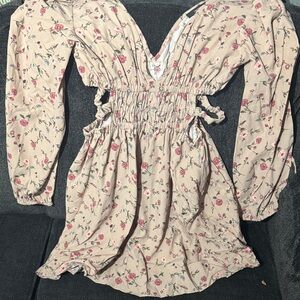 Floral Long Sleeve Dress with side cut outs